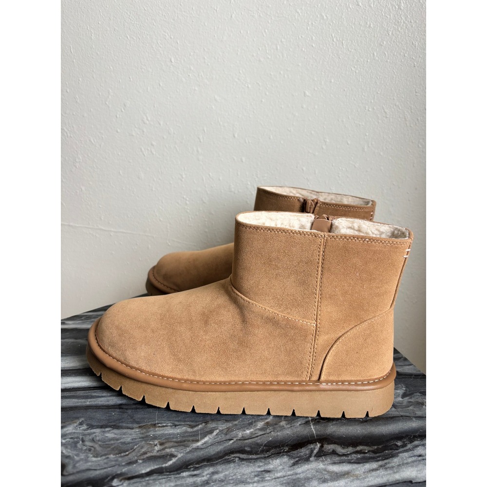 Universal Thread Tan Faux Suede Faux Fur Lined Platform Lug Sole Ankle Boots 8 - Picture 3 of 7